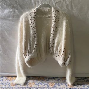 White/Cream Anthro Wool open sweater with sequins